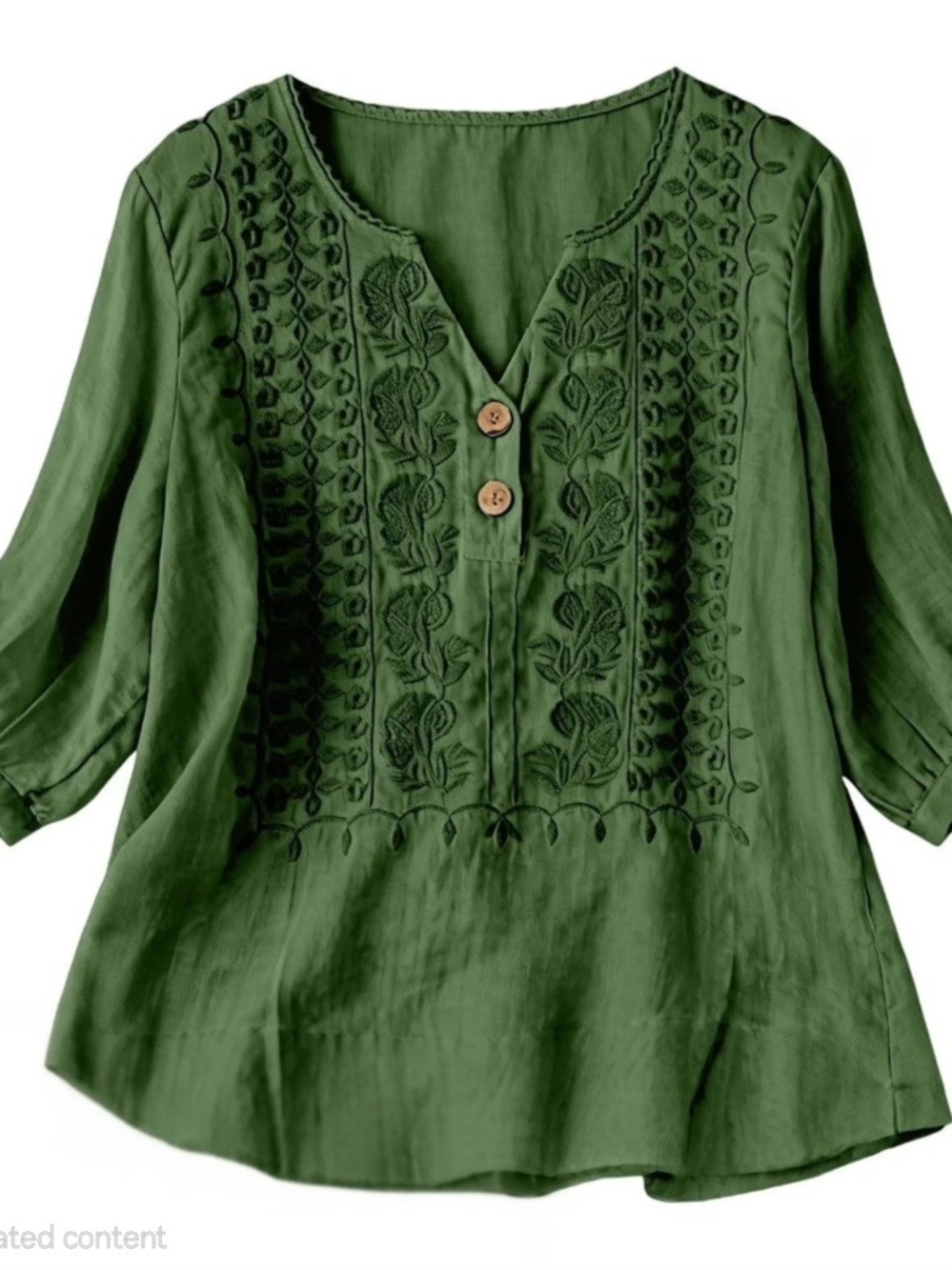 Source Unknown Olive Green Embroidered V-Neck Tunic